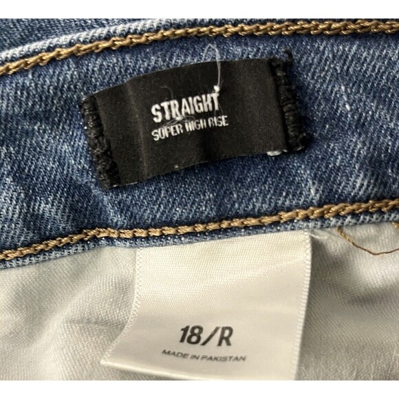 Express Jeans Women 18 R Modern Straight Leg Super High Rise‎ Medium Wash Denim - Picture 5 of 7